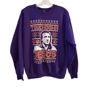 Touchdown Jesus Trevor Lawrence Clemson Tigers Crewneck Sweatshirt M Purple